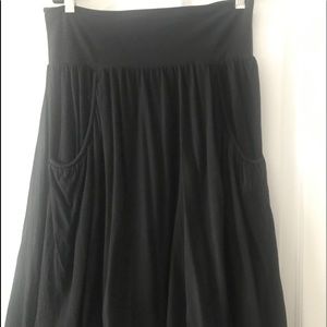 Black soft knit below knee casual skirt